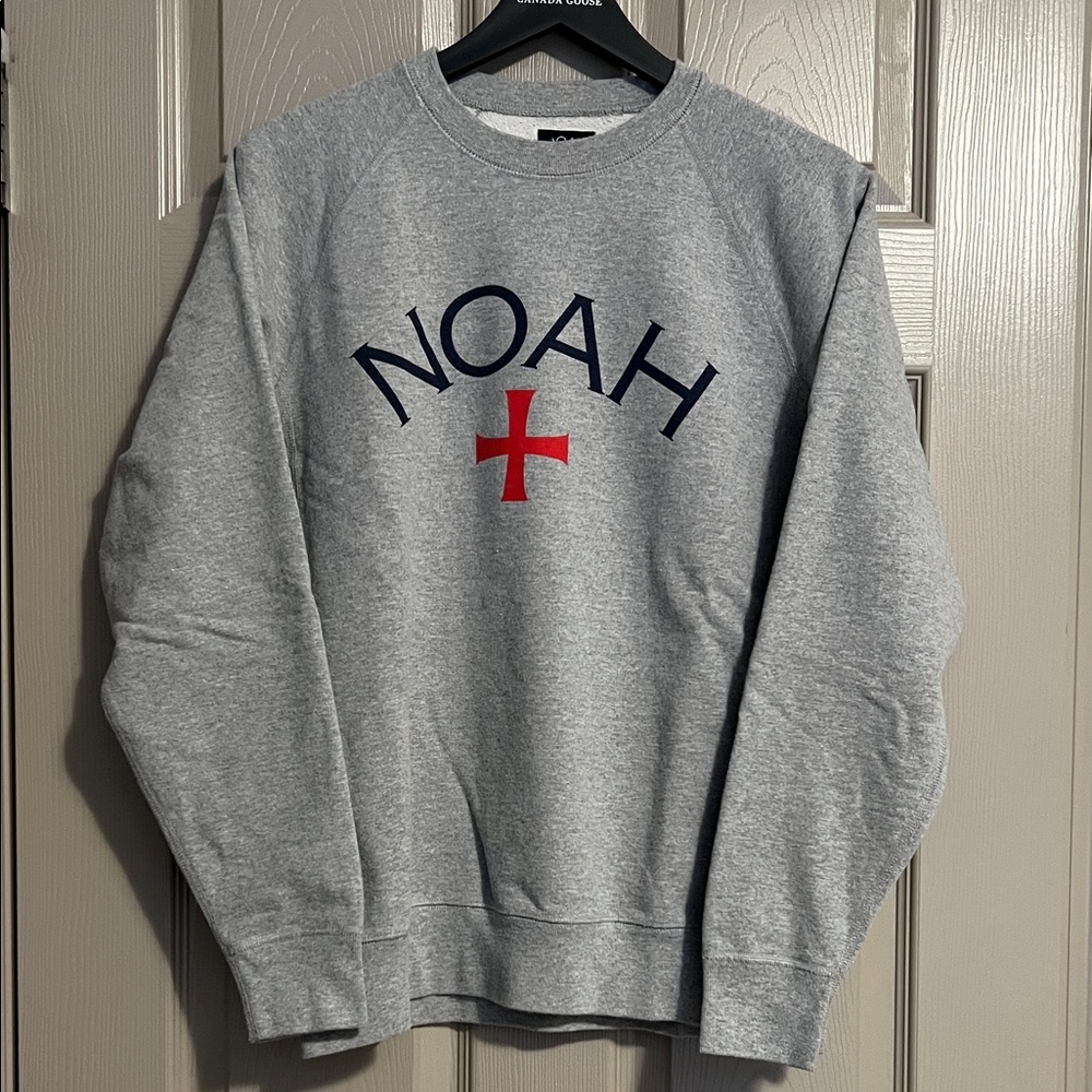 Noah NYC Gray Crewneck Sweater with Red Logo